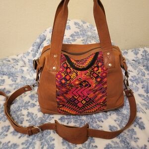 Nena & Co. Handcrafted Embroidery Tan and Multicolor HandBag